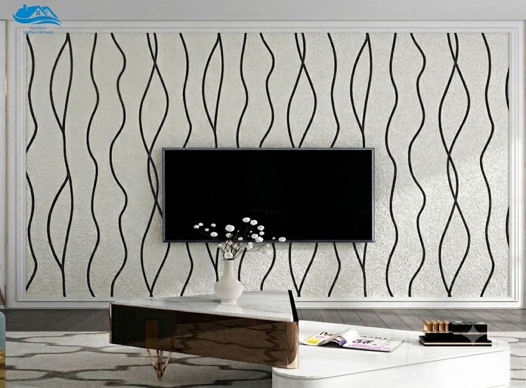 Giấy dán tường nền TV họa tiết lượn sóng nền nâu sang trọng tại Đà Nẵng
