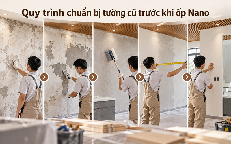 Quy trình chuẩn bị tường cũ trước khi ốp Nano