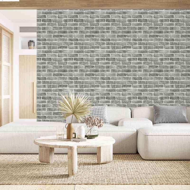 Giấy Dán Tường Giả Gạch Nền Xám Hiện Đại
