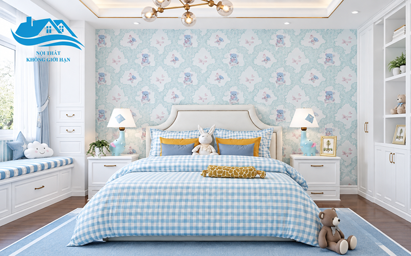 Giấy Dán Tường Họa Tiết Chú Gấu Decor Phòng Trẻ Em Đẹp