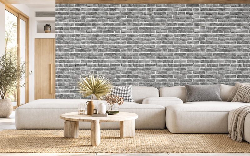 Giấy Dán Tường Giả Gạch Nền Xám Hiện Đại