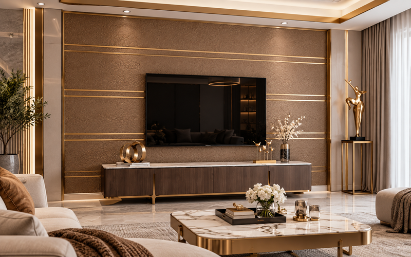 Giấy Dán Tường Phòng Khách Viền Đôi Trang Nhã