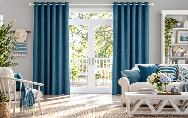 RV003 – Màn Vải Chống Nắng Cản Sáng Màu Xanh Hiện Đại