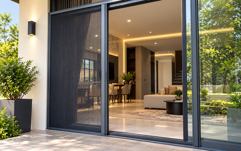 Cửa Lưới Chống Muỗi Dạng Xếp Màu Ghi