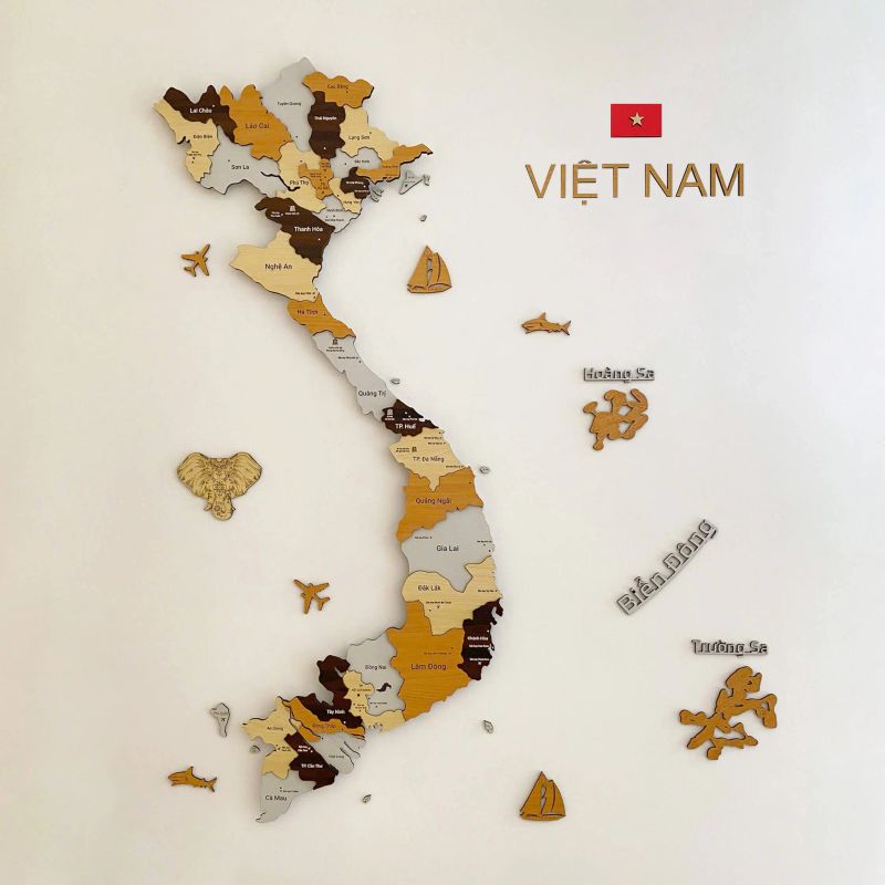 Tranh Dán Tường Bản Đồ Việt Nam Họa Tiết Vân Gỗ