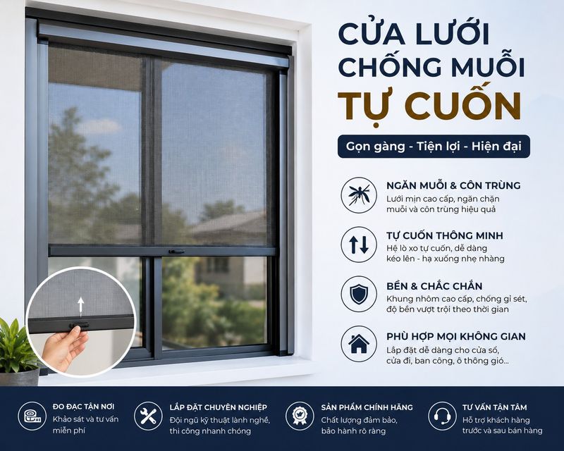 Cửa Lưới Chống Muỗi Tự Cuốn